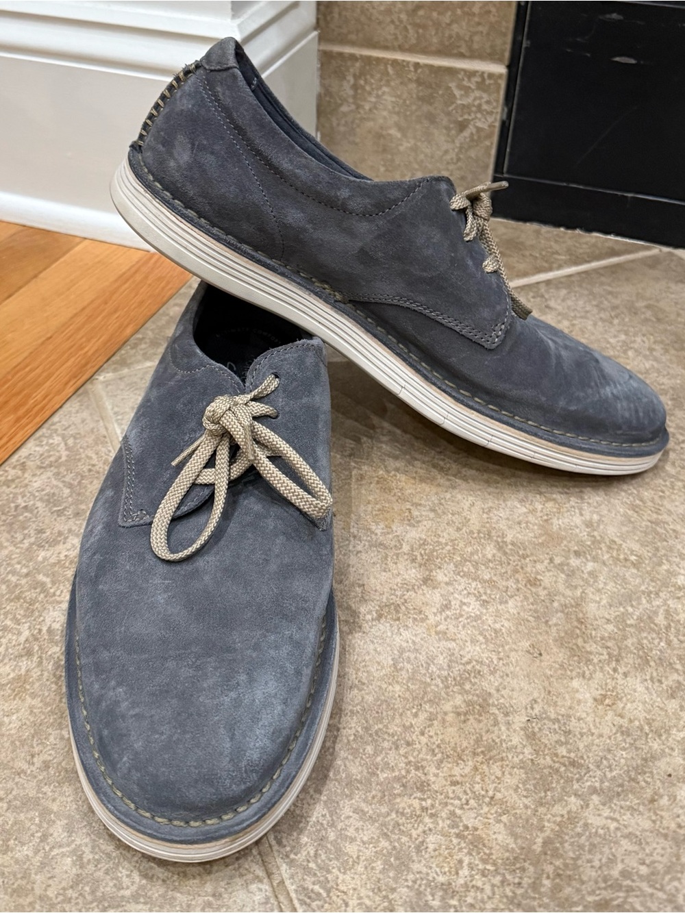 Clarks Forge Vibe Suede Oxford, in the "Storm Suede" colorway. $50